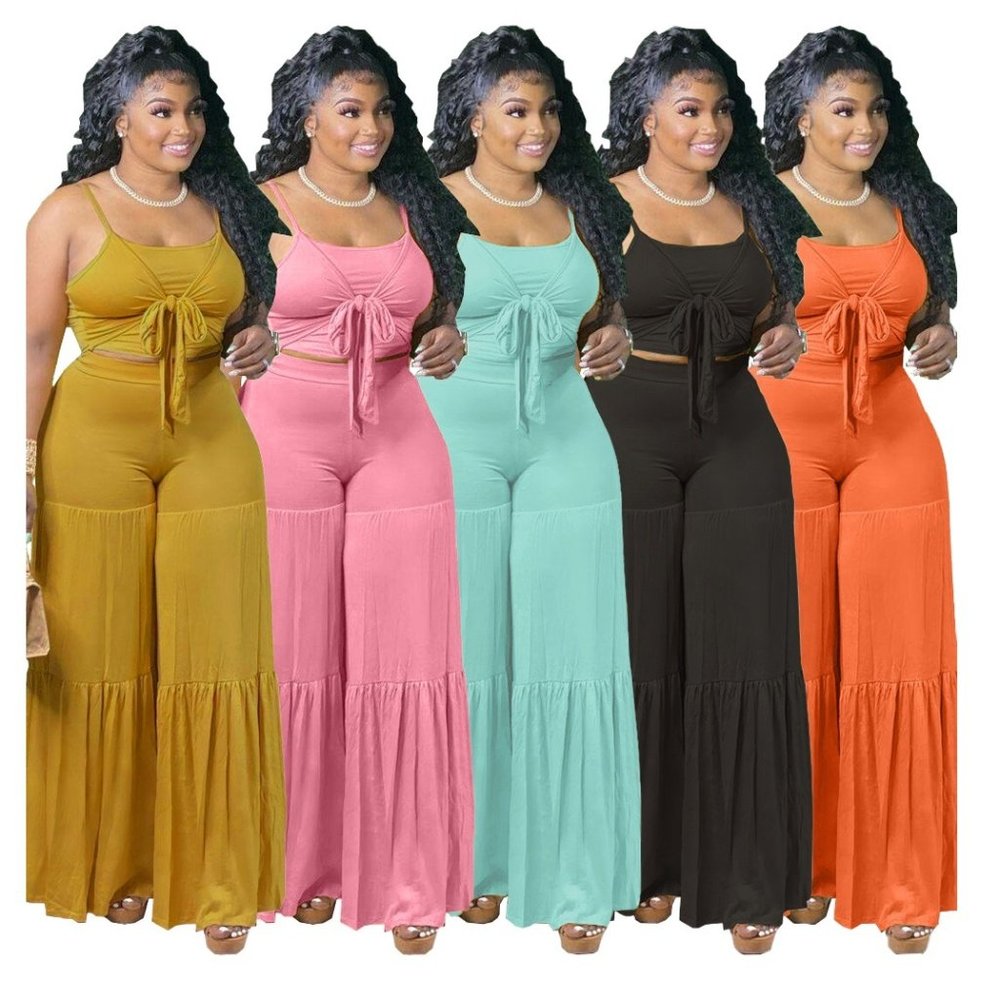 Trendy casual plus size women clothes clothing summer tank top and flare pants t